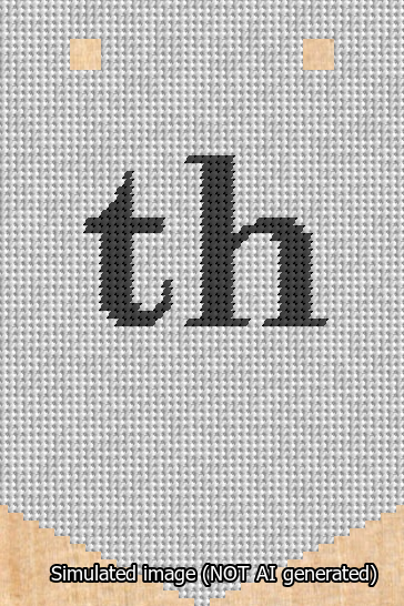 A simulated image of the stitched needlepoint design: Banner 13m Pointed th Black on White. Not A.I. generated.