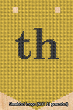 A simulated image of the stitched needlepoint design: Banner 13m Pointed th Black on Yellow. Not A.I. generated.