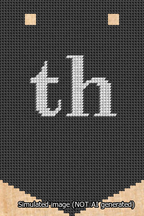 A simulated image of the stitched needlepoint design: Banner 13m Pointed th White on Black. Not A.I. generated.