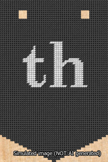 A simulated image of the stitched needlepoint design: Banner 13m Pointed th White on Black. Not A.I. generated.