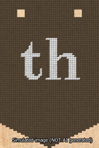 A simulated image of the stitched needlepoint design: Banner 13m Pointed th White on Brown. Not A.I. generated.