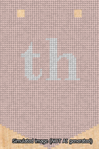 A simulated image of the stitched needlepoint design: Banner 13m Pointed th White on Pink. Not A.I. generated.