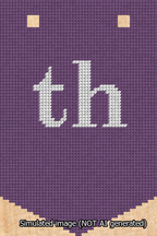 A simulated image of the stitched needlepoint design: Banner 13m Pointed th White on Purple. Not A.I. generated.