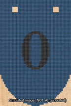 A simulated image of the stitched needlepoint design: Banner 13m Rounded 0 Black on Blue. Not A.I. generated.