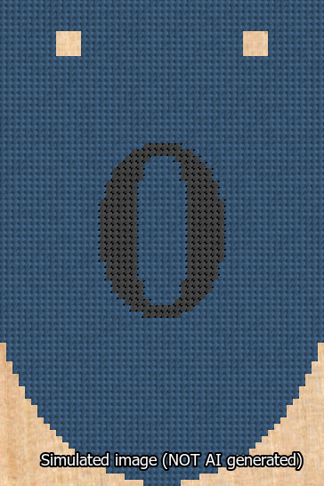 A simulated image of the stitched needlepoint design: Banner 13m Rounded 0 Black on Blue. Not A.I. generated.
