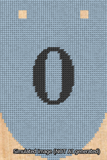 A simulated image of the stitched needlepoint design: Banner 13m Rounded 0 Black on Light Blue. Not A.I. generated.