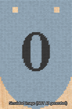 A simulated image of the stitched needlepoint design: Banner 13m Rounded 0 Black on Light Blue. Not A.I. generated.