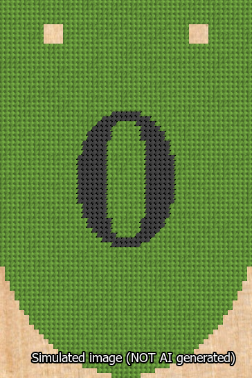 A simulated image of the stitched needlepoint design: Banner 13m Rounded 0 Black on Light Green. Not A.I. generated.