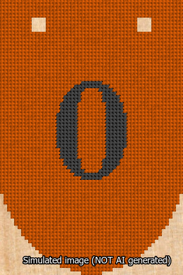 A simulated image of the stitched needlepoint design: Banner 13m Rounded 0 Black on Orange. Not A.I. generated.