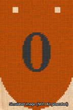 A simulated image of the stitched needlepoint design: Banner 13m Rounded 0 Black on Orange. Not A.I. generated.