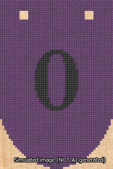A simulated image of the stitched needlepoint design: Banner 13m Rounded 0 Black on Purple. Not A.I. generated.