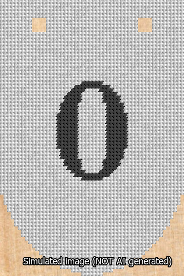 A simulated image of the stitched needlepoint design: Banner 13m Rounded 0 Black on White. Not A.I. generated.