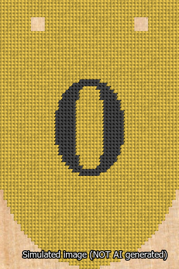 A simulated image of the stitched needlepoint design: Banner 13m Rounded 0 Black on Yellow. Not A.I. generated.