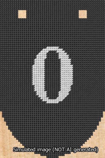 A simulated image of the stitched needlepoint design: Banner 13m Rounded 0 White on Black. Not A.I. generated.