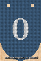 A simulated image of the stitched needlepoint design: Banner 13m Rounded 0 White on Blue. Not A.I. generated.