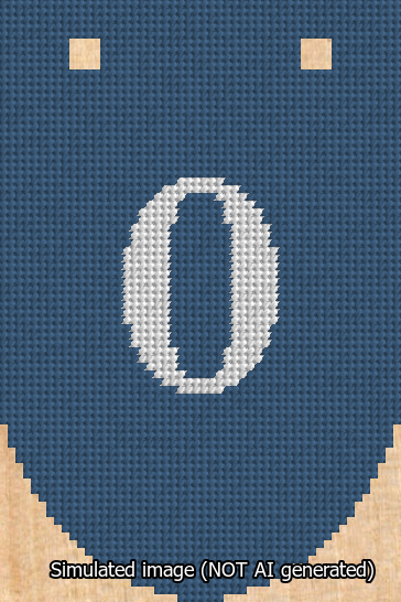 A simulated image of the stitched needlepoint design: Banner 13m Rounded 0 White on Blue. Not A.I. generated.