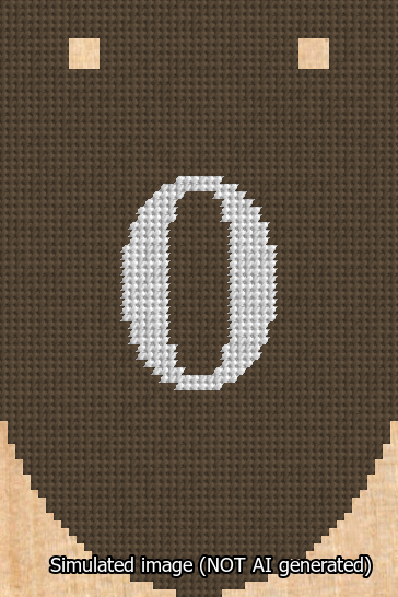 A simulated image of the stitched needlepoint design: Banner 13m Rounded 0 White on Brown. Not A.I. generated.