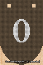 A simulated image of the stitched needlepoint design: Banner 13m Rounded 0 White on Brown. Not A.I. generated.