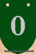 A simulated image of the stitched needlepoint design: Banner 13m Rounded 0 White on Green. Not A.I. generated.