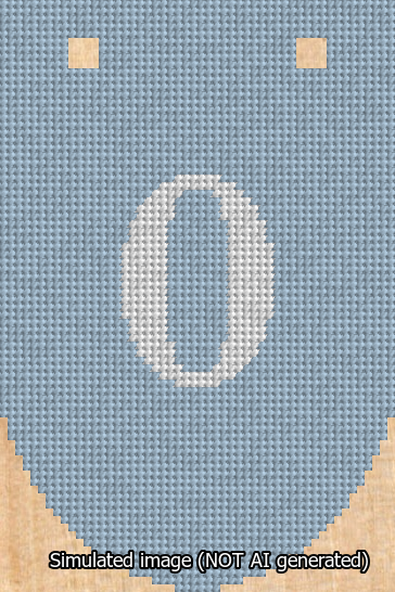 A simulated image of the stitched needlepoint design: Banner 13m Rounded 0 White on Light Blue. Not A.I. generated.