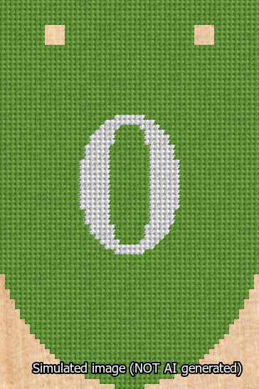 A simulated image of the stitched needlepoint design: Banner 13m Rounded 0 White on Light Green. Not A.I. generated.