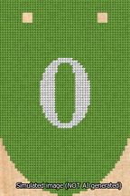 A simulated image of the stitched needlepoint design: Banner 13m Rounded 0 White on Light Green. Not A.I. generated.