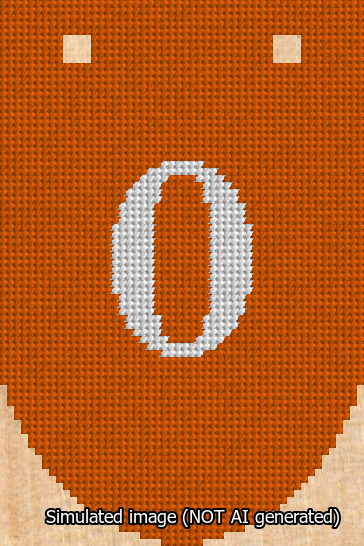 A simulated image of the stitched needlepoint design: Banner 13m Rounded 0 White on Orange. Not A.I. generated.