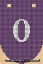 A simulated image of the stitched needlepoint design: Banner 13m Rounded 0 White on Purple. Not A.I. generated.