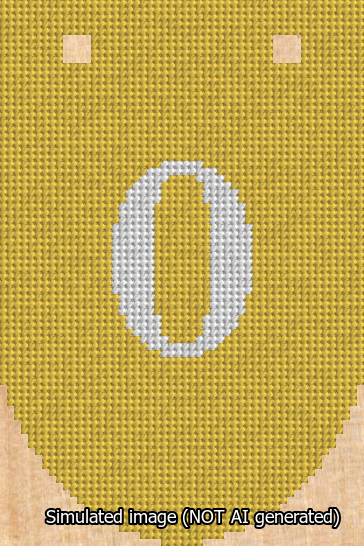 A simulated image of the stitched needlepoint design: Banner 13m Rounded 0 White on Yellow. Not A.I. generated.