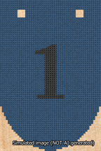 A simulated image of the stitched needlepoint design: Banner 13m Rounded 1 Black on Blue. Not A.I. generated.