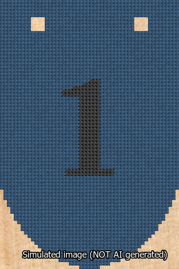 A simulated image of the stitched needlepoint design: Banner 13m Rounded 1 Black on Blue. Not A.I. generated.