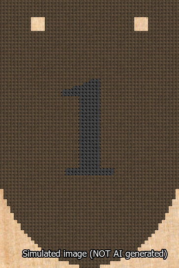 A simulated image of the stitched needlepoint design: Banner 13m Rounded 1 Black on Brown. Not A.I. generated.