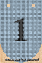 A simulated image of the stitched needlepoint design: Banner 13m Rounded 1 Black on Light Blue. Not A.I. generated.