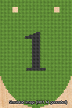 A simulated image of the stitched needlepoint design: Banner 13m Rounded 1 Black on Light Green. Not A.I. generated.