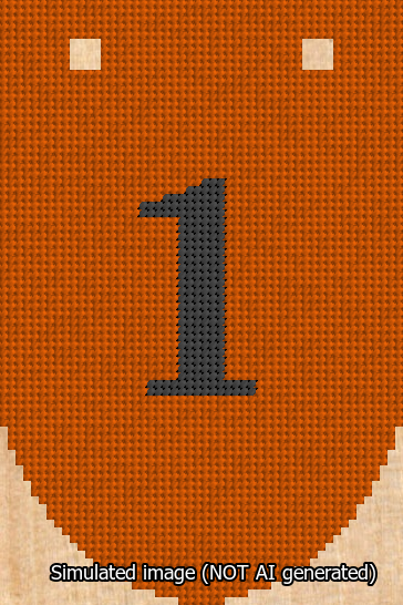 A simulated image of the stitched needlepoint design: Banner 13m Rounded 1 Black on Orange. Not A.I. generated.