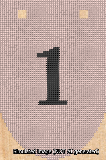 A simulated image of the stitched needlepoint design: Banner 13m Rounded 1 Black on Pink. Not A.I. generated.