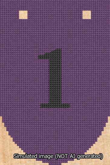 A simulated image of the stitched needlepoint design: Banner 13m Rounded 1 Black on Purple. Not A.I. generated.