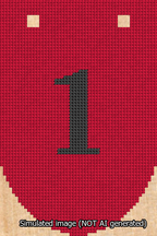 A simulated image of the stitched needlepoint design: Banner 13m Rounded 1 Black on Red. Not A.I. generated.