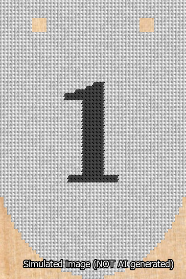 A simulated image of the stitched needlepoint design: Banner 13m Rounded 1 Black on White. Not A.I. generated.