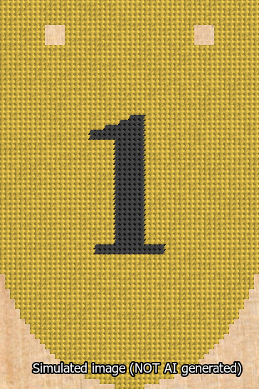 A simulated image of the stitched needlepoint design: Banner 13m Rounded 1 Black on Yellow. Not A.I. generated.