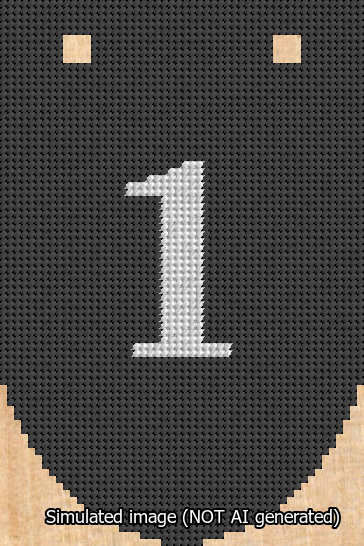 A simulated image of the stitched needlepoint design: Banner 13m Rounded 1 White on Black. Not A.I. generated.