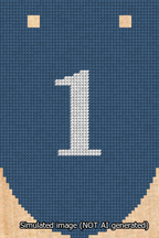 A simulated image of the stitched needlepoint design: Banner 13m Rounded 1 White on Blue. Not A.I. generated.