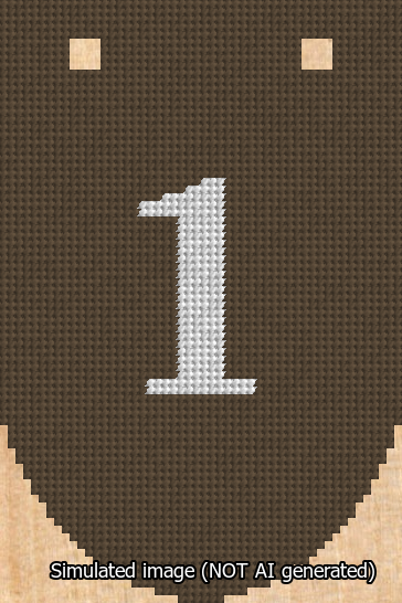 A simulated image of the stitched needlepoint design: Banner 13m Rounded 1 White on Brown. Not A.I. generated.