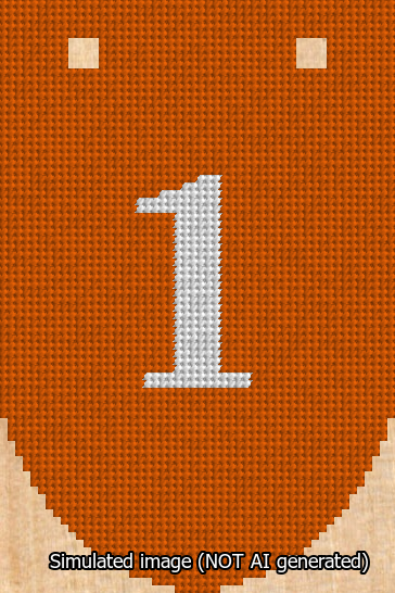A simulated image of the stitched needlepoint design: Banner 13m Rounded 1 White on Orange. Not A.I. generated.