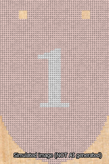 A simulated image of the stitched needlepoint design: Banner 13m Rounded 1 White on Pink. Not A.I. generated.