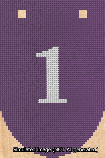 A simulated image of the stitched needlepoint design: Banner 13m Rounded 1 White on Purple. Not A.I. generated.