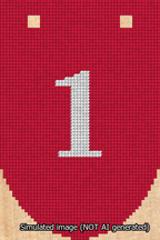 A simulated image of the stitched needlepoint design: Banner 13m Rounded 1 White on Red. Not A.I. generated.