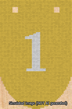 A simulated image of the stitched needlepoint design: Banner 13m Rounded 1 White on Yellow. Not A.I. generated.