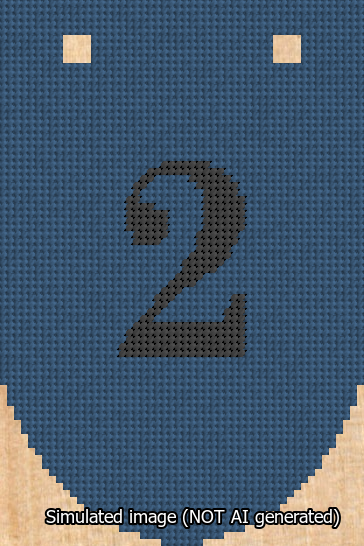 A simulated image of the stitched needlepoint design: Banner 13m Rounded 2 Black on Blue. Not A.I. generated.