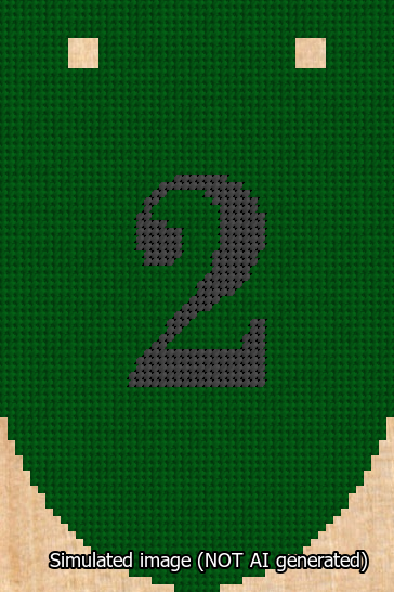 A simulated image of the stitched needlepoint design: Banner 13m Rounded 2 Black on Green. Not A.I. generated.